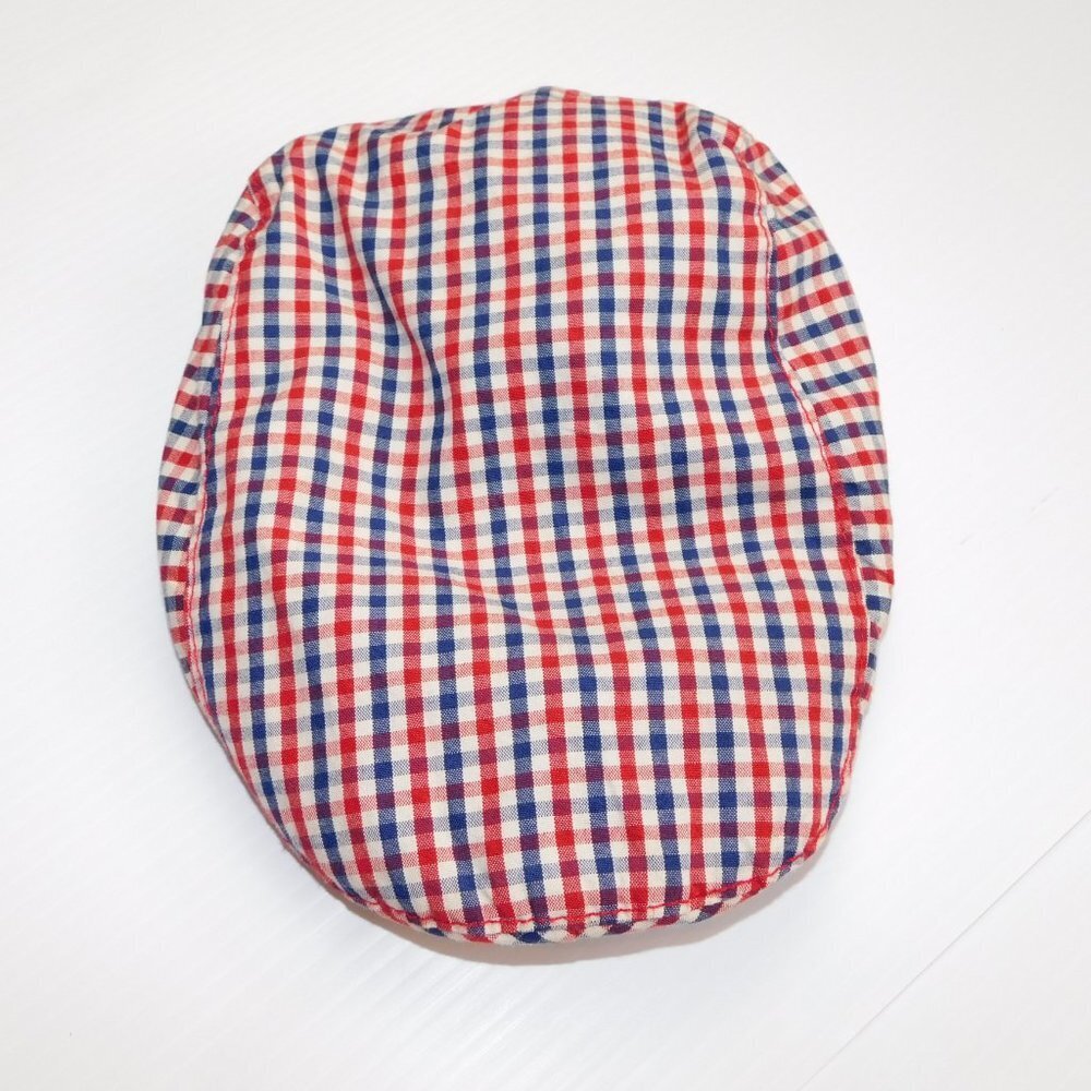 Baby Gap Boy S/M  2-3 years Red Blue White Check Flat Top Newsboy Hat Cap Toddle